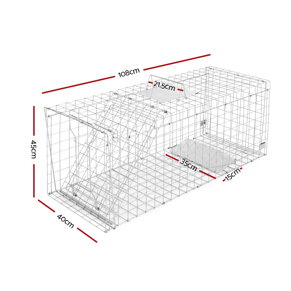 Humane Animal Trap Cage 108 x 40 x 45cm - Silver - Shop Australia